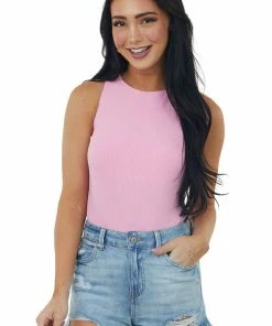 She + Sky Baby Pink Sleeveless Halter Ribbed Knit Bodysuit