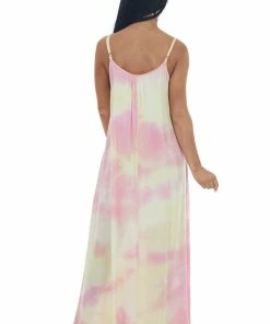 Kori America Baby Pink Tie Dye Sleeveless Maxi Dress