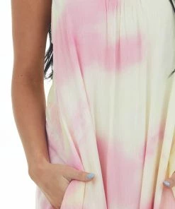 Kori America Baby Pink Tie Dye Sleeveless Maxi Dress