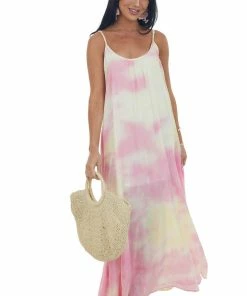 Kori America Baby Pink Tie Dye Sleeveless Maxi Dress