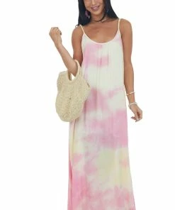 Kori America Baby Pink Tie Dye Sleeveless Maxi Dress