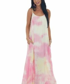Kori America Baby Pink Tie Dye Sleeveless Maxi Dress