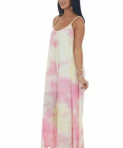 Kori America Baby Pink Tie Dye Sleeveless Maxi Dress
