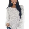 BiBi Beige Leopard Print Top With Lace Long Sleeves Tops