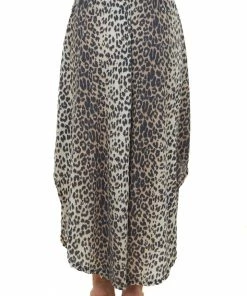 Eesome Bottoms Beige Leopard Print Waffle Knit Maxi Skirt With Side Slits