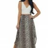 Eesome Bottoms Beige Leopard Print Waffle Knit Maxi Skirt With Side Slits