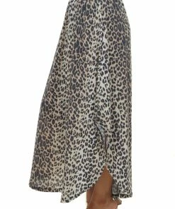Eesome Bottoms Beige Leopard Print Waffle Knit Maxi Skirt With Side Slits