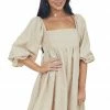 Sweet Lemon Beige Textured Woven Babydoll Short Dress 1 Sweet Lemon Beige Textured Woven Babydoll Short Dress