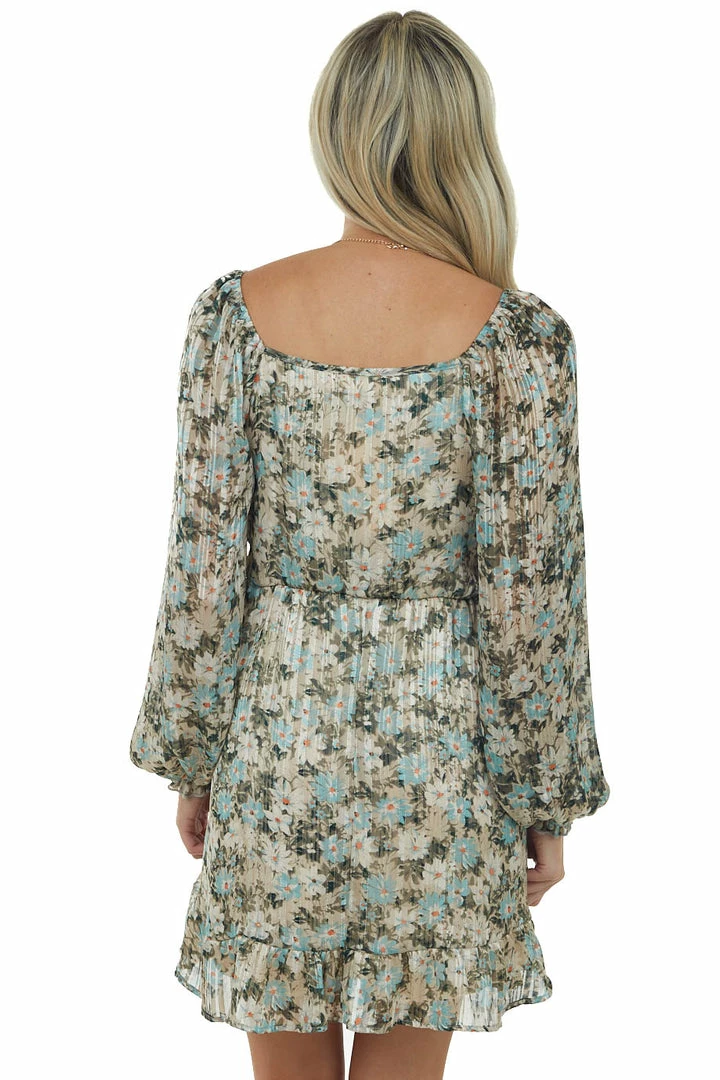 Peach Love Beige And Arctic Blue Floral Print Short Dress Dresses 7 Peach Love Beige And Arctic Blue Floral Print Short Dress Dresses