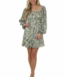 Peach Love Beige And Arctic Blue Floral Print Short Dress Dresses 10 Peach Love Beige And Arctic Blue Floral Print Short Dress Dresses