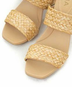 MIA Beige Braided Straw Block Heel Double Strap Mules Shoes