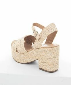 FORTUNE DYNAMIC Beige Open Toed Braided Raffia Platform Heels Shoes