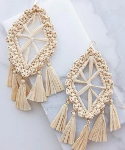 Fame Accessories Beige Rattan Weave Dangle Earrings With Tassels
