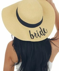 Wona Trading Beige 'Bride' Embroidered Straw Sun Hat Accessories