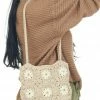 Ellison + Young Beige Daisy Print Crochet Tote Bag Accessories