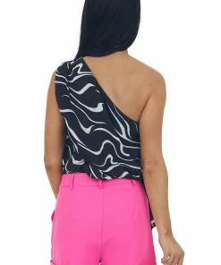 Lush Clothing Black Abstract Print Overlay One Shoulder Blouse 16 Lush Clothing Black Abstract Print Overlay One Shoulder Blouse