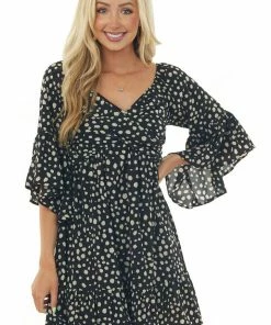 Umgee Dresses Black Animal Print Ruffle Angel Sleeve Dress