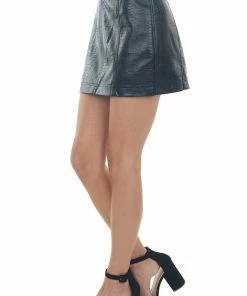 She + Sky Black Animal Texture Pleather Mini Skirt Bottoms