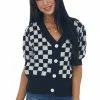 Listicle Tops Black Checkered Puff Sleeve Cardigan