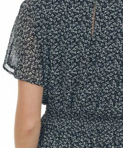 She + Sky Black Clover Print Plunging V Neck Woven Romper Dresses