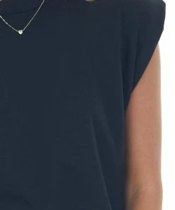 Ces Femme Tops Black Crew Neck Sleeveless Muscle Tee