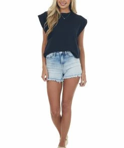 Ces Femme Tops Black Crew Neck Sleeveless Muscle Tee