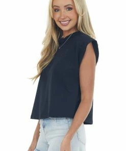 Ces Femme Tops Black Crew Neck Sleeveless Muscle Tee