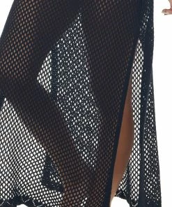Ces Femme Dresses Black Crochet Maxi Dress With Deep Side Slits