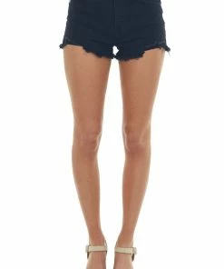 Trend Notes Bottoms Black Distressed Hem High Waisted Shorts