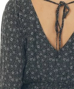 Peach Love Black Ditsy Floral Dolman Sleeve Peplum Blouse