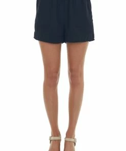Staccato Black Drawstring Lined Shorts With Pockets Bottoms