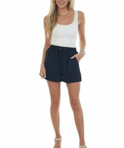 Staccato Black Drawstring Lined Shorts With Pockets Bottoms