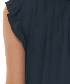 Glam Tops Black Drop Waist Ruffle Sleeve Silky Blouse