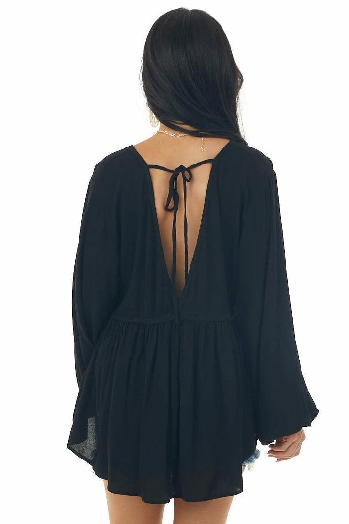 Umgee Black Drop Waist Top With Tied Back And Bubble Sleeves Tops 7 Umgee Black Drop Waist Top With Tied Back And Bubble Sleeves Tops