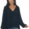 Umgee Black Drop Waist Top With Tied Back And Bubble Sleeves Tops