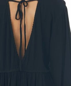 Umgee Black Drop Waist Top With Tied Back And Bubble Sleeves Tops 13 Umgee Black Drop Waist Top With Tied Back And Bubble Sleeves Tops