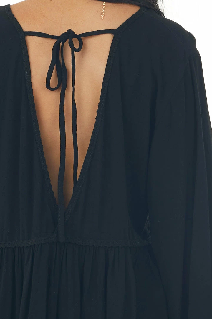 Umgee Black Drop Waist Top With Tied Back And Bubble Sleeves Tops 8 Umgee Black Drop Waist Top With Tied Back And Bubble Sleeves Tops