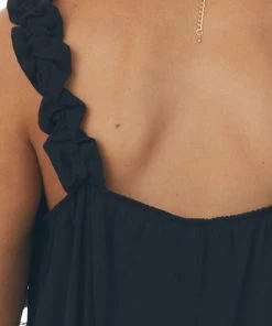 Lush Clothing Black Elastic Ruffle Strap Square Neck Blouse