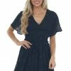 Entro Dresses Black Eyelet Lace Smocked Waist Mini Dress
