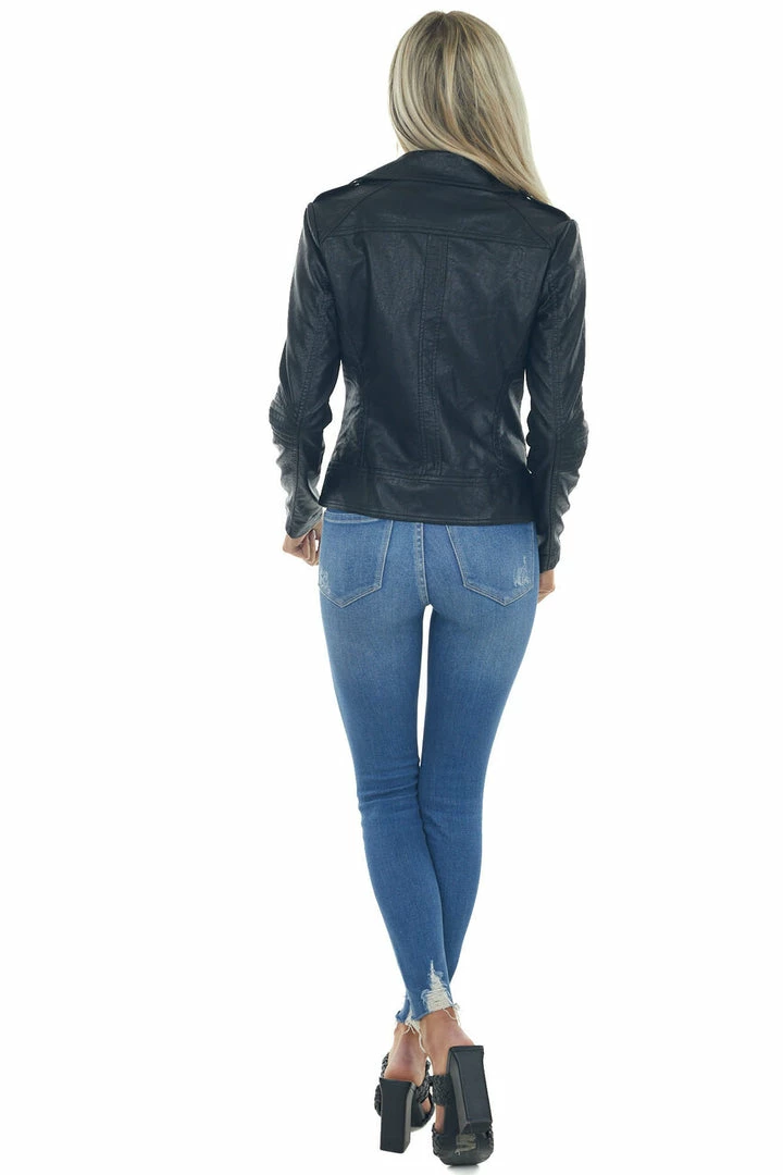 Coalition Black Faux Leather Lapel Collared Moto Jacket 8 Coalition Black Faux Leather Lapel Collared Moto Jacket