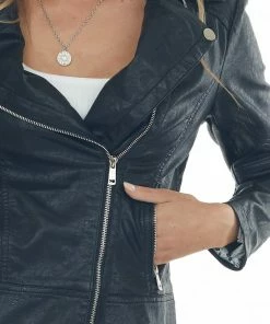 Coalition Black Faux Leather Lapel Collared Moto Jacket 15 Coalition Black Faux Leather Lapel Collared Moto Jacket