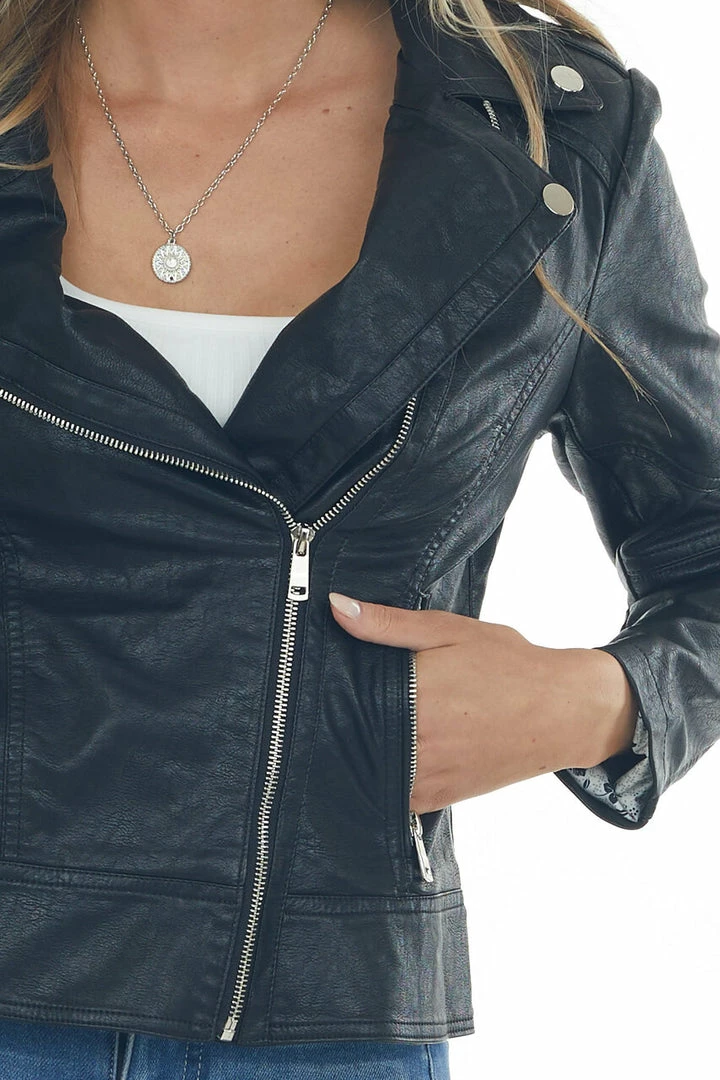 Coalition Black Faux Leather Lapel Collared Moto Jacket 9 Coalition Black Faux Leather Lapel Collared Moto Jacket