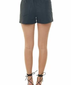 KanCan Bottoms Black Faux Leather Paper Bag High Rise Shorts