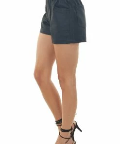 KanCan Bottoms Black Faux Leather Paper Bag High Rise Shorts