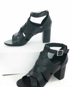 Intouch Footwear Black Faux Leather Strappy Heeled Sandals Shoes