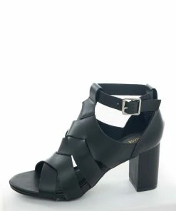 Intouch Footwear Black Faux Leather Strappy Heeled Sandals Shoes