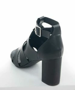 Intouch Footwear Black Faux Leather Strappy Heeled Sandals Shoes