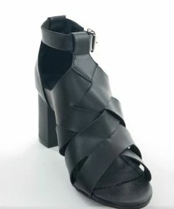 Intouch Footwear Black Faux Leather Strappy Heeled Sandals Shoes