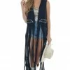 BiBi Night Out Black Faux Suede Studded Long Fringe Vest