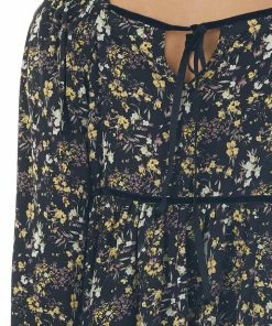 Umgee Black Floral Babydoll Velvet Trim Blouse